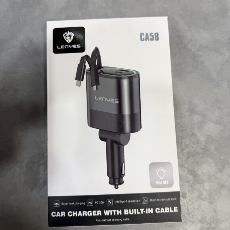 شارژر فندکی برند LENYES همراه با کابل جمع شونده مدل CA58