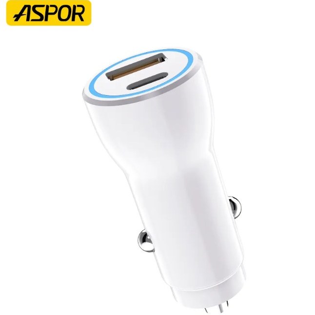 شارژر فندکی ASPOR A910 با دو پورت USB و تایپ سی، شارژ سریع 38 وات