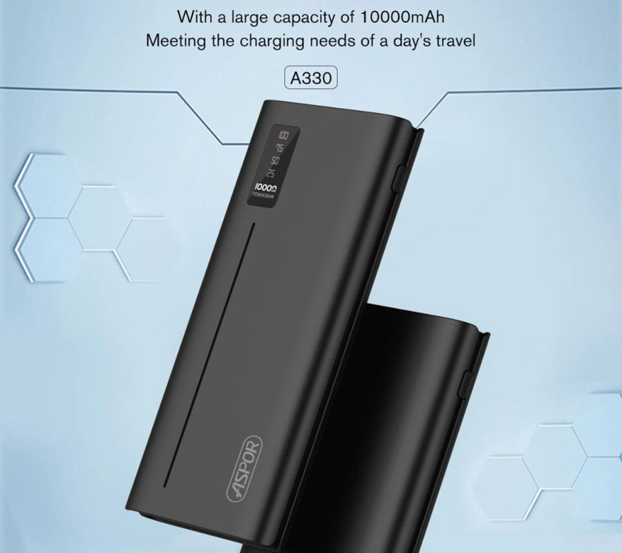 پاور بانک برند آسپور مدل A330 ظرفیت 10000mAh دارای سه خروجی