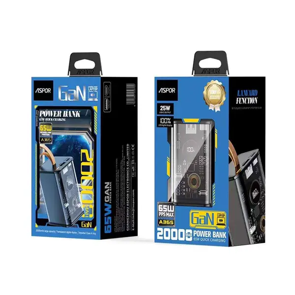 پاوربانک برند ASPOR ظرفیت 20000 میلی آمپر مدل A365