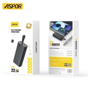 پاوربانک اورجینال برند آسپور مدل A337 ظرفیت 30000 میلی‌آمپر ساعت
