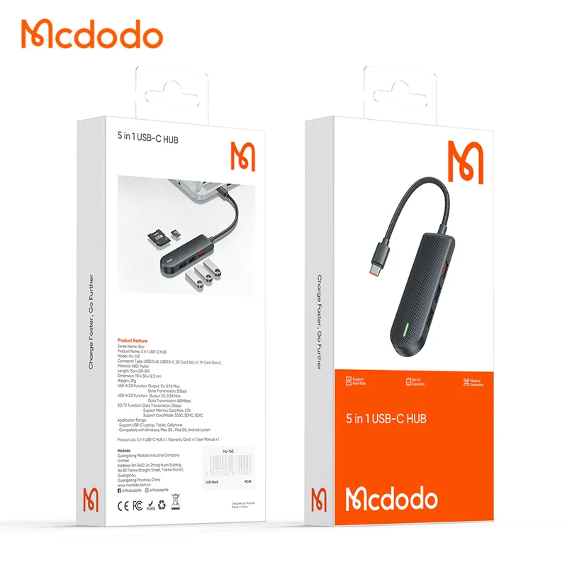 هاب برند مک دودو مدل HU-143 دارای 2 پورت USB 2.0 و 1 پورت USB 3.0، پشتیبانی از کارت حافظه