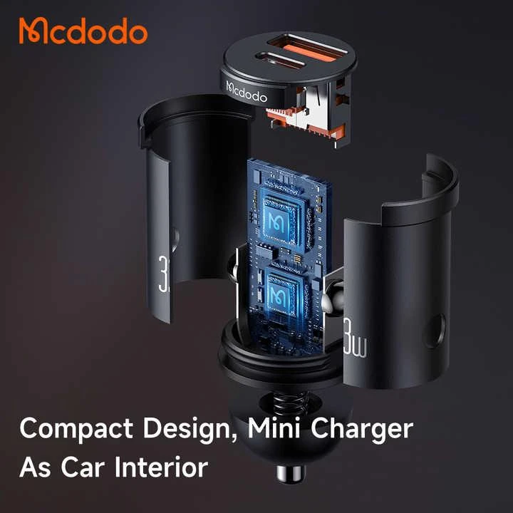 شارژر فندکی 33 وات مک دودو مدل c-c232، دارای 2 عدد درگاه خروجی USB Type-C و USB-A