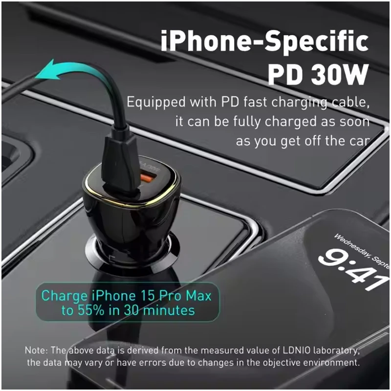 شارژر فندکی 60 وات الدینیو مدل C103 به همراه کابل USB-C