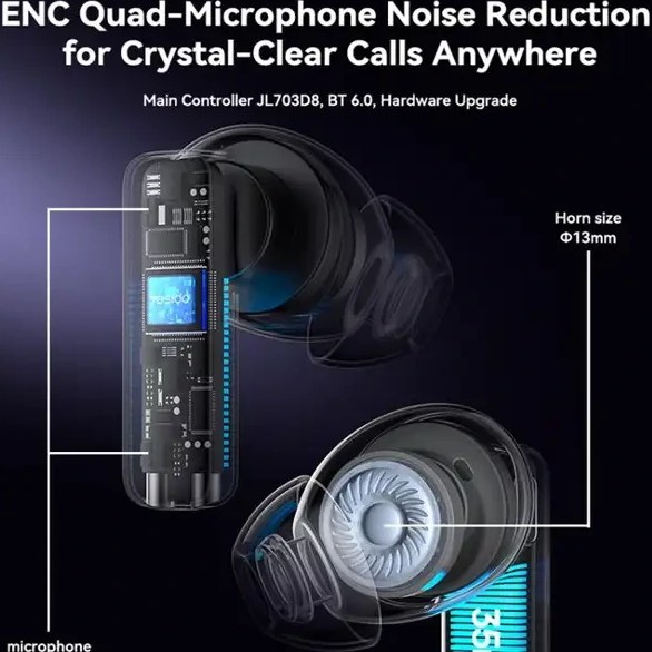 ایرپاد میکروفون چهارگانه حذف نویز یسیدو مدل Yesido TWS40 Quad‑Microphone ANC+ENC Noise - Image 4