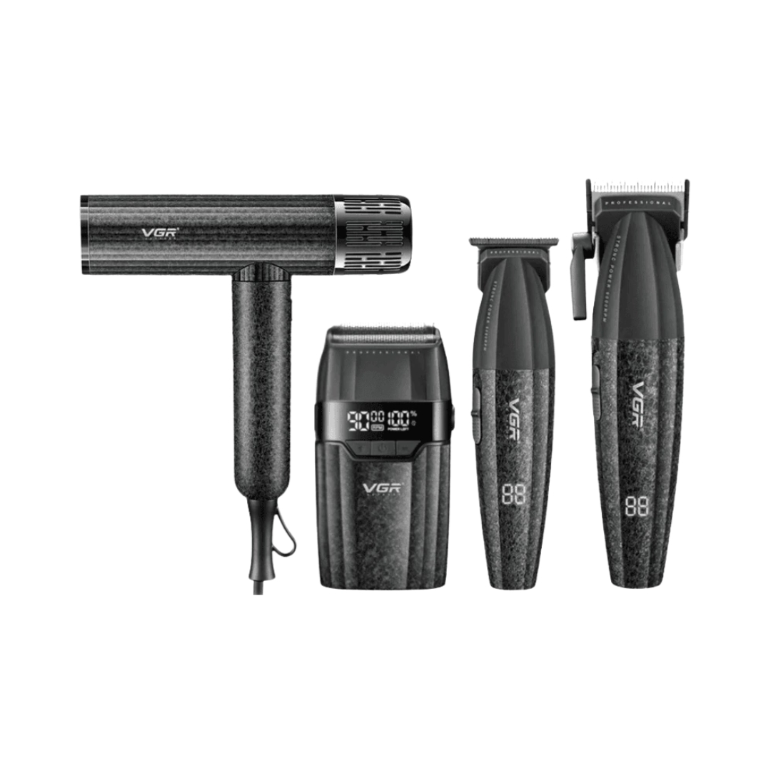 ماشین اصلاح موی سر و صورت شارژی وی جی ار مدل V-640 S4 4in1 به همراه سشوار مجموعه 4 عددی اورجینال